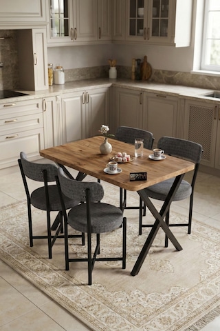 Mutfak Masası 4 Sandalyeli Set 110x70 Cm Modern Bahçe Cafe Masa Takımı 4 Kişilik Tedy 9880 Gri Çok Renkli
