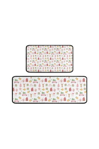 Noel Desenli 2'li Mutfak Matı, Anti-yorgunluk, Yastıklı Ve Kaymaz, Mutfak Ve Ofis İçin Noel Baba Noel Araba