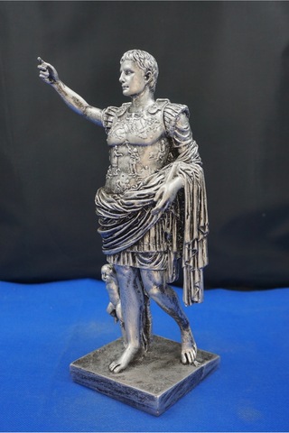 Sezar Augustus Roma İmparatoru Heykeli - 33 Cm Dekoratif Biblo, Ev & Ofis Hediyelik Aksesuar Gümüş