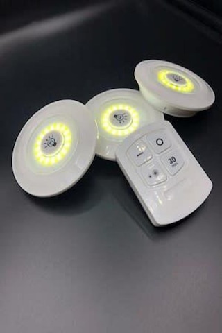 3Lü Uzaktan Kumandalı Yapışkanlı Kablosuz Led Spot Lambalar