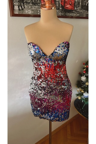 Chica Rosa Fashion Pullu Çok Renkli Straplez Mini Elbise