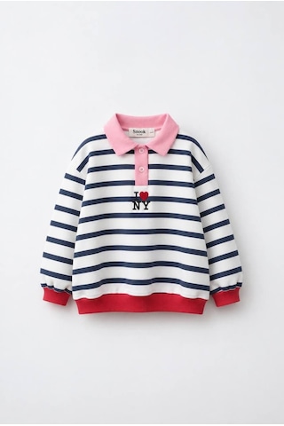 Poala Kids Çizgili Polo Yaka Sweatshirt Çok Renkli