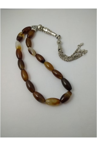 Balıkhediyelikfoto Kahve Akik Taşi Şak Şak Tespih / Uzun Arpa Model Doğaltaş Tespih