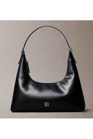 Calvin Klein Emblem Leather Shoulder Bag-9989 Black