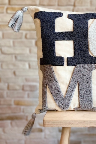 Swita Home Punch İşlemeli Tekli Dekoratif Özel Tasarım Kırlent Kılıfı Panç Krem - Lacivert