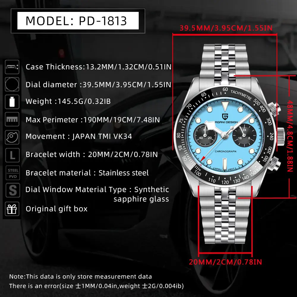 Pagani Design Pd-1813 Safir 40mm Japan Tmı Vk34 Quartz Erkek Kol Saati Pembe