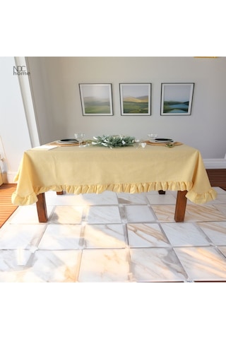 Dnc Home Tekstil  Sarı Keten Fırfırlı Masa Örtüsü Sarı