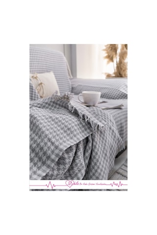 Klasik Pamuklu Koltuk Örtüsü 170x300 Cm Kazayağı Desen Koltuk Örtüsü Gri