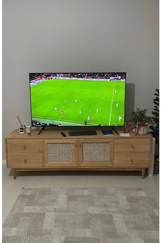Skara Masif Ahşap Rattan Kapak Detaylı Modern Tv Ünitesi Natural