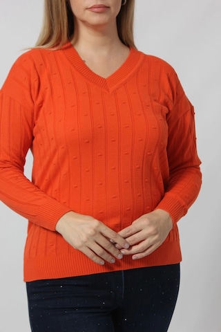 Moda Berray Y6328 Fındık Örgü Detaylı Triko Kazak Turuncu