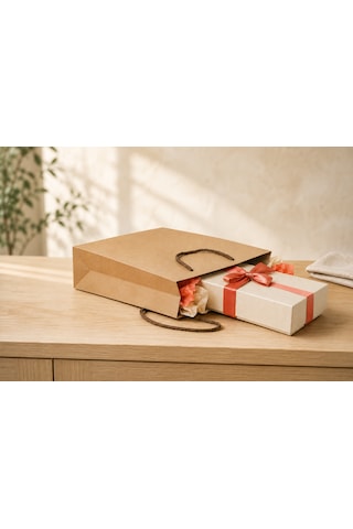 Premium 180 Gr Kraft Kağıt Çanta Burgu İp Saplı Şık Hediye Ve Alışveriş Çantası 50 Adet 30 X 38 X 14