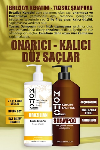 Motto Plus Professional Aşırı Yıpranmış Saçlar İçin Saç Düzleştirici Keratin & Tuzsuz Şampuan 2'li Set Büyük Boy