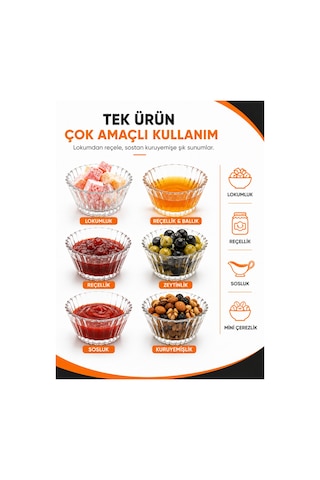 6'lı Cam Lokumluk Seti Şeffaf Cam Reçellik, Sosluk, Mini Sunum Kasesi, Türk Kahvesi Yanı İkramlık