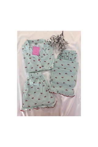 Mh Moony Homewears Mint Picnic 3'lü Pamuklu Pijama Takımı Mint Yeşil