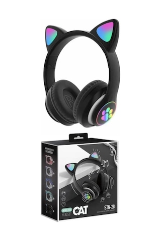 Kart Girişli Radyolu Bluetooth 5.0 Kulaklık Yüksek Ses Akıllı Led Işıklı Kedi Kulaklık X-28
