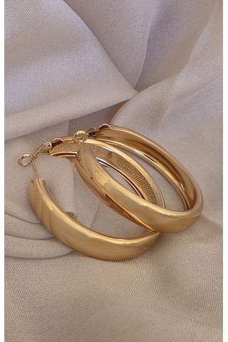 Halka Model Gold Renk Çelik Küpe 5cm Altın