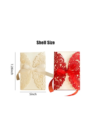 Shineyee 10 Adet Kırmızı Gergi Askılı Nikah Davetiyesi - Boş İç Kart, Zarf Ve Kutu İle Romantik Parti Daveti Kartları