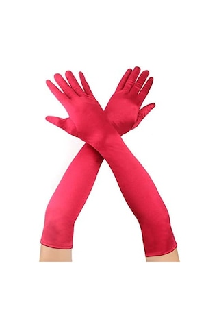 Erturkstore Kırmızı Renk Dirseğe Kadar Uzun Kumaş Eldiven 40 Cm Renkli