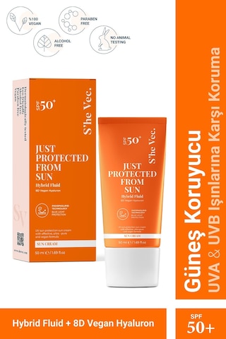 She Vec Just Protected From Sun Aydınlatıcı ve Leke Karşıtı Güneş Koruyucu Krem SPF50+ 50 ML