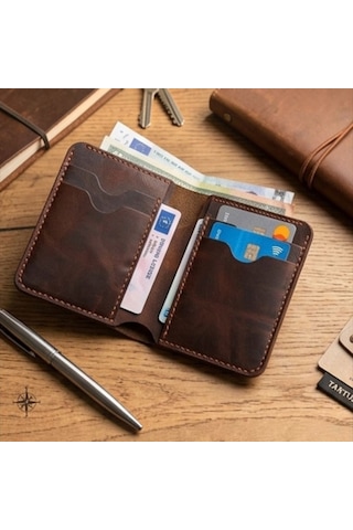 Parla Leather Tartus El Yapımı Hakiki Deri Kart Cüzdan Taba