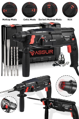 Assur ASR504 2-28MM 850W Darbeli Kırıcı Delici Hilti Siyah
