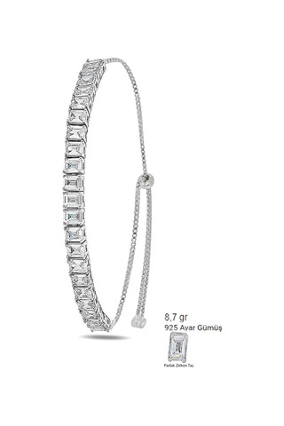 Brezza Lusso Jewelry Sıralı Baget Pırlanta Işıltılı Kadın Gümüş Bileklik