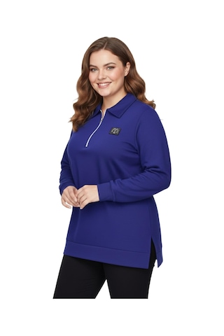 Caftan Kadın Polo Yakalı Önü Fermuarlı Bluz Bgl-st05088 İndigo
