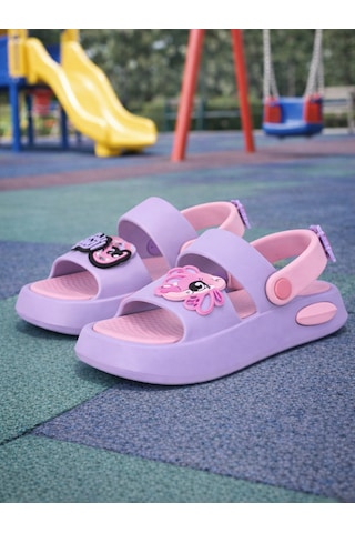 Wordex Twg 4505 Süs Detaylı Çocuk Park Bahçe Plaj Sahil Yazlık Sandalet Terlik Lila - Pembe