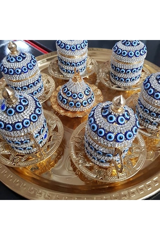 8'li Gold Nazar Boncuklu Lokumluk Kahve Fincanı Set Diğer