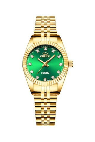 Springsun Kadınlar Klasik Kuvars Saat, Paslanmaz Çelik Kordon, Parlak İşaretçiler, 30m Su Geçirmez, Yeşil Dial, Günlük Ve İş Giyimi Altın - Beyaz