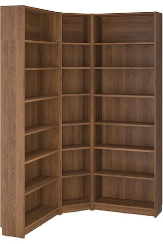 Köşe Kitaplık, Kahverengi Ceviz Görünüm, 136/136x28x237 Cm Abanoz