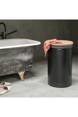 Brabantia Çamaşır Sepeti 60 Lt Siyah Mantar Kapak 120022 Siyah