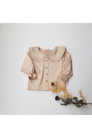 İkokokids Kız Bebek Krem Fırfırlı Bebe Yaka Bluz Krem