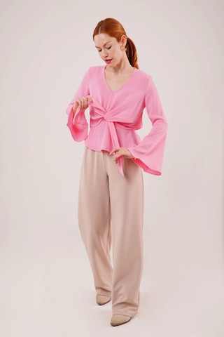 Defymoda Ön Bağlamalı Volan Kol Pembe Bluz Pembe