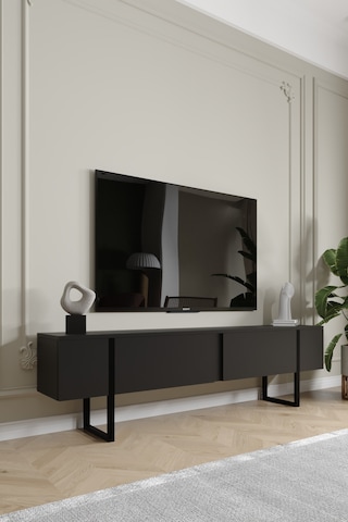 Serenity Metal Ayaklı Tv Ünitesi 180 Cm - Siyah Siyah