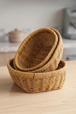Oval Rattan 3'lü Organizer Sepet-thn76468