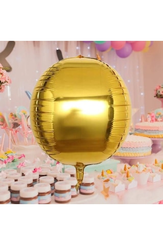 Folyo Balon 22 İnç Küre Top Şekilli Gold-altın Renkli Parti Balonu Çok Renkli