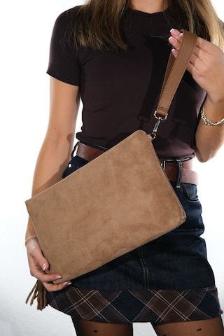 Morden Vizon Süet Hakiki Deri Kadın Clutch Çanta Vizon