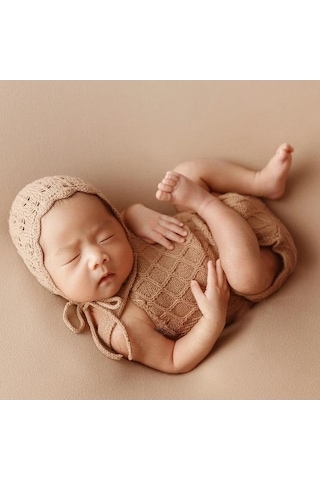 Novahub Yenidoğan Kız Romper Ve Bonnet Bebek Kıyafeti, Koyu Kahverengi, 0-1 Yaş, 80cm Altı, Pamuk, Hayvan Desenli Fotoğraf Aksesuarı Koyu Kahverengi