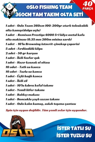 Oslo Fishing Team 360cm Tam Takım Olta Seti