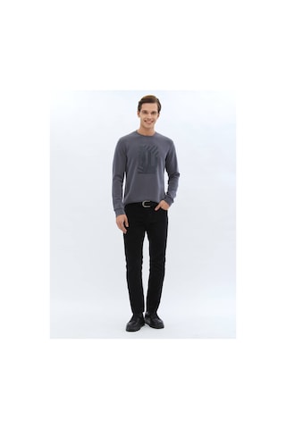 Gri Bisiklet Yaka Baskılı Sweatshırt Gri