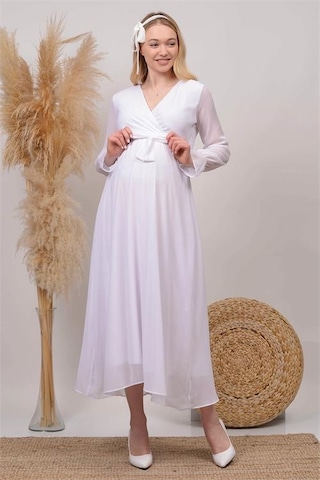 Kadın Beyaz Baby Shower Şifon Hamile Elbise Dphml003 BEYAZ