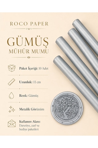 Gümüş Silindir Mühür Mumu, 10 Adet - 11 Cm, Zarf Ve Davetiye Mühr Diğer