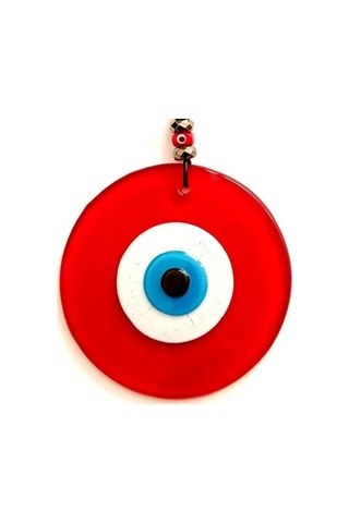 Nazar Boncuklu Deri İpli Tasarım Harikası Kırmızı Cam Duvar Süsü