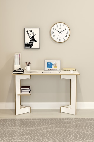 Asra Trend Raflı Modern Çalışma Masası ÇM-02 %100 MDF Bilgisayar Ofis Ders Masası Beyaz
