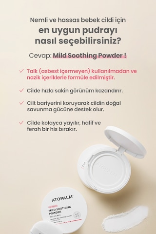 Yenidoğanlara Özel, Talk İçermeyen Temiz İçerikli Kompakt Bebek Pudrası Atopalm Mild Soothing Powder