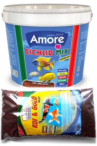 Amore Malawi Ciklet Mix 3kg Kova, Gold Mix 860g Poşet Japon Balığı Yemi