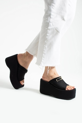 Dabab Shoes Lunara Kadın 3'lü Paket Tokalı 10 Cm Platform Topuklu Kalın Taban Terlik Sandalet Taba - Bej - Siyah Siyah Kombin