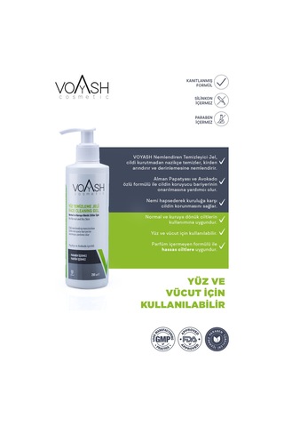 Voyash Cosmetic Normal ve Kuruya Dönük Ciltler İçin Yüz Temizleme Jeli 200 ML