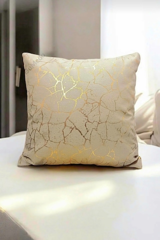 Altın Varak Desenli Dekorafit Tekli Kırlent Kılıfı 42x42 Cm Şık Ve Zarif Tasarım Sarı